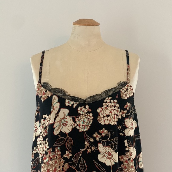 CALIFORNIA MOONRISE strappy Slip Dress black/cream/rust/brown w/ lace trim. M - Picture 6 of 11